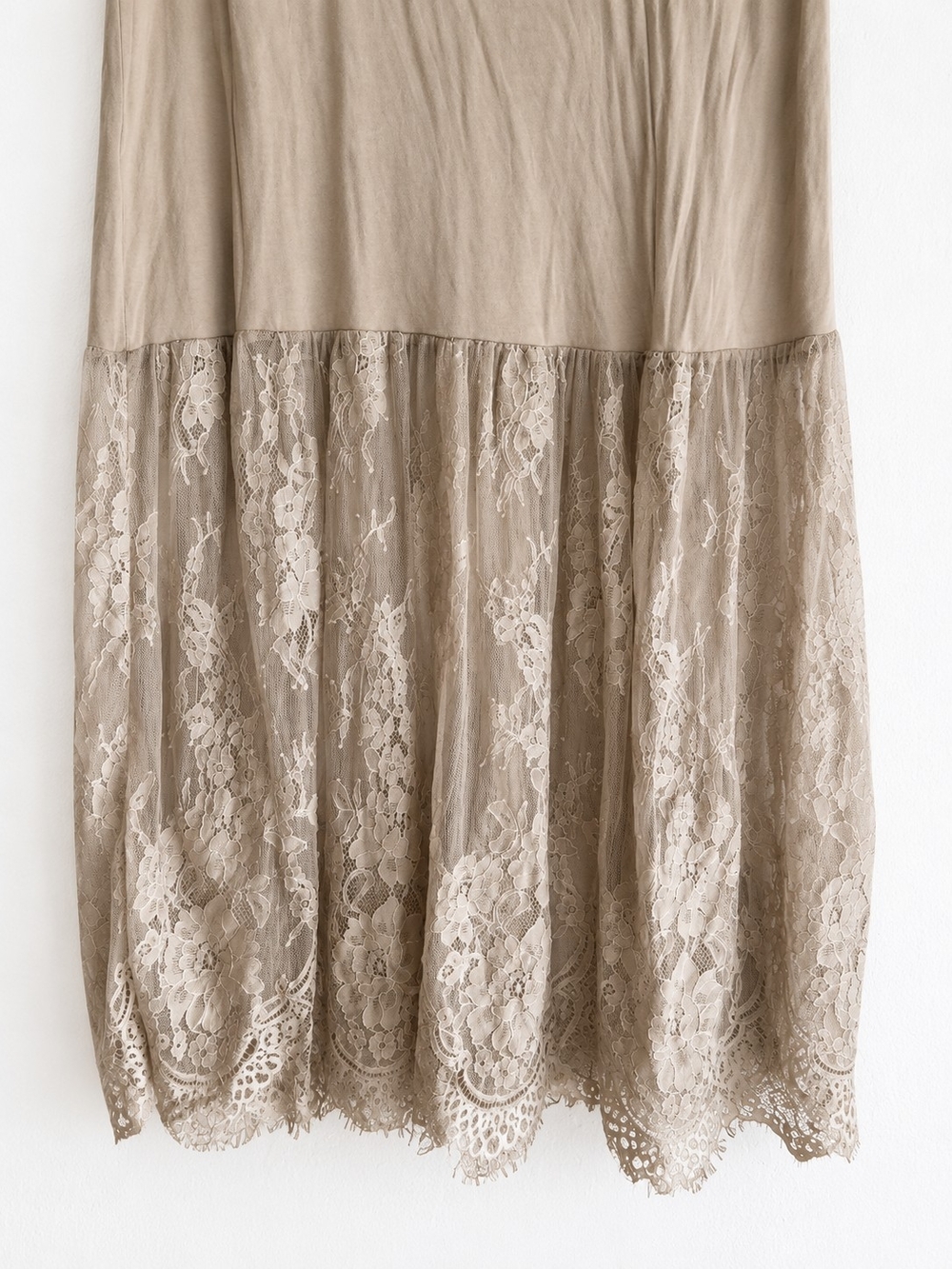 POL Taupe Lace Maxi Skirt Large Boho Romantic Stretch Midi Maxi Soft Feminine - Picture 2 of 10